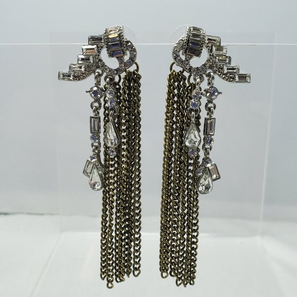 Bijou drive gold link with rhinestones earring - Picture 1 of 5